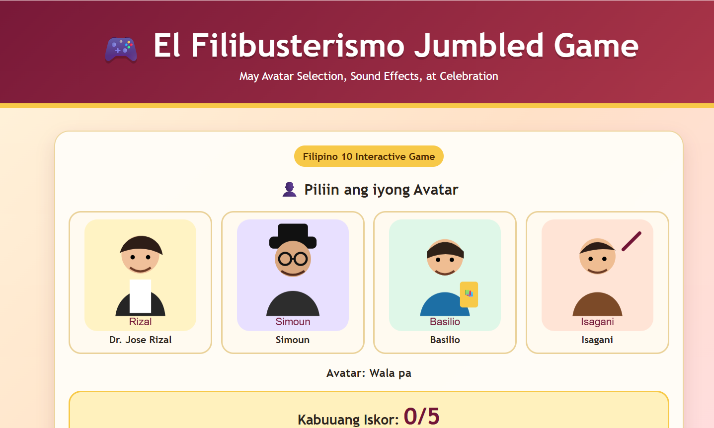 El Filibusterismo interactive game